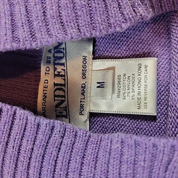 Pendleton Sweater Womens Medium Purple Cable Knit Pullover Mock Long Sleeve FLAW - Picture 2 of 7